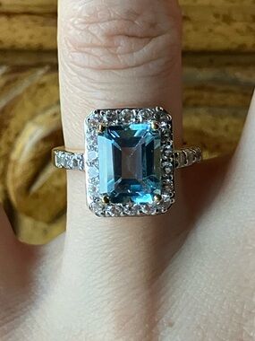 Sky Blue Topaz White Sapphire Halo Ring Size 6.75
